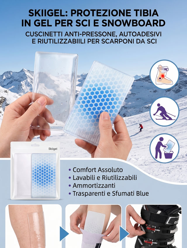 SKIIGEL Imbottiture in Gel Anti-Pressione e Autoadesive per Scarponi da Sci BLU